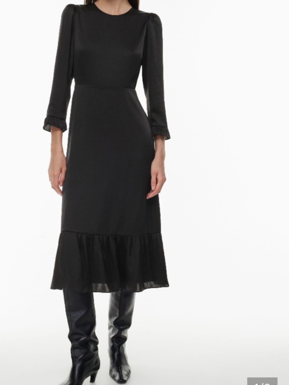 Wilfred Aritzia Gene Satin Dress Black midi size 8 LBD little black dress glam